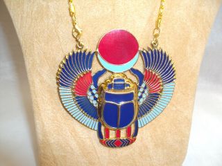 Scarab Necklace Pendanat Jewelry XL Enameled Egyptian