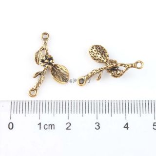 50x 143225 New Retro Alloy Connector Pendant Charms Golden Leaf Flower
