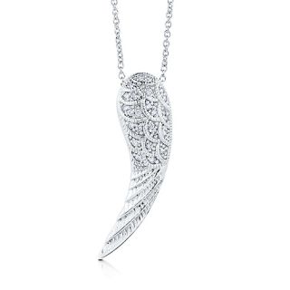Sterling Silver 925 Pave CZ Angel Wing Pendant Necklace