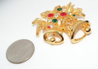  Rhinestone Christmas Bells Pin Brooch Costume Jewelry Holiday