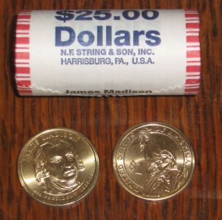2007 P James Madison Presidential Dollar Roll – 25 Coins UNC