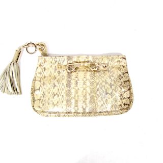 Jimmy Choo Gold Metallic Snake Zip Clutch Purse Handbag