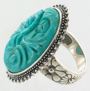  Silver Amy Kahn Russel AKR Huge Carved Turquoise Flower Ring 10