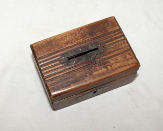 Antique Wood Iron Money Box England Circa 1920