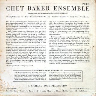 Chet Baker Ensemble LP Pacific Jazz PJLP 9 Orig US 1954 Jazz Mono Jack