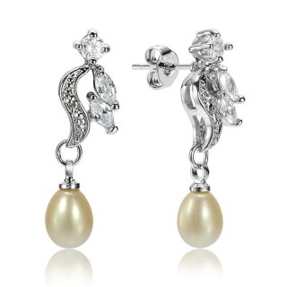  Drop Dangle White Pearl Topaz Gold GP Earrings Ear Ring 1108PRL