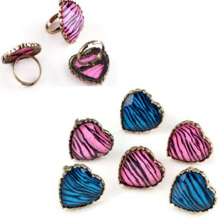 New 10pcs Wholesale Jewelry Lots Zebra Pink Blue Adjustable Rings Free