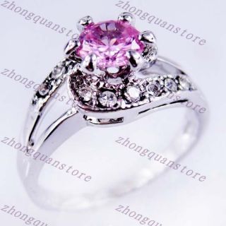 Jewelry Brand New Pink Sapphire Ladys 10KT White Gold Filled Ring Sz8