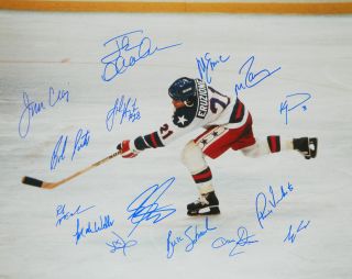  ICE 1980 USA Team Signed Eruzione Game Winning Goal 16x20  SCHWARTZ