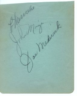 Vintage Joe Medwick Signed Album Page Cardinals Giants