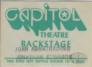 JOAN ARMATRADING JONATHAN EDWARDS 1980 TOUR BACKSTAGE PASS Capitol