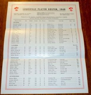 1949 Louisville Colonels Baseball Roster RARE Piersall