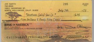 1973 3 Stooges Curly Joe Derita Signed Personal Check
