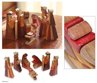 Gifts for Baby Jesus~~Peru Set of 8 Nativity Scene Wood Sculpture