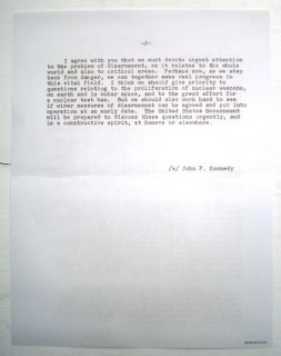 John F Kennedy 1862 Letter Nikita Khrushchev Soviet