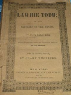  Cover Book Lawrie Todd or Settlers in The Woods John Galt 1845