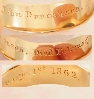  Gold Agate Enamel Mourning Ring John Duncanson N or 6 3 4 1862