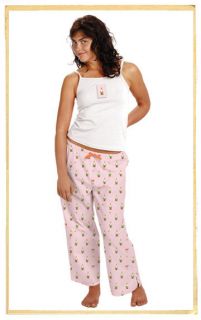 Roaming Garden Gnome Pink Poplin Pants Cami Pajamas M L  