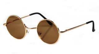 John Lennon Sunglasses Round Hippie Shades Retro Smoked Lenses Gold Metal Black  