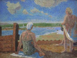 MALCOLM HITCHCOCK large POINTILLIST MODERN naive British School Oil Painting  