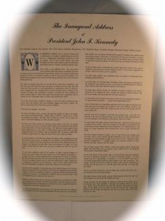 Vintage 60's Signed Print of President John F Kennedy The Inaugural Address  