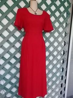 John Roberts Red Embroidered Maxi Dress 14 Career Wedding Church Party  