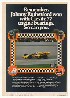 1974 Johnny Rutherford Indy 500 Clevite 77 Bearings Ad  