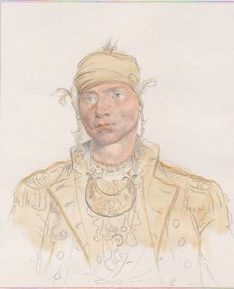 Scarce Georgia Creek Indian John 1841 Hand Colored Engraving by Trumbull  