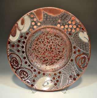 15 25 Fine Art Raku Pottery Bowl w Ruby Red Glass by John Turner  