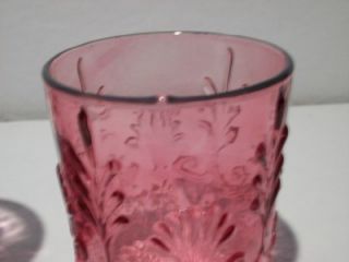 Two Pilgrim Cranberry Glass Adams Pattern 4" Old Fashioned Tumblers  