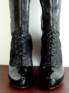 Jonathan Kelsey Camden Boots Over Knee Thigh Lace Zipper Leather Stack Heel 41  