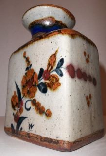 Outstanding Vintage Mexico Tonala Art Pottery Vase Jorge Wilmot Floral Cobalt  