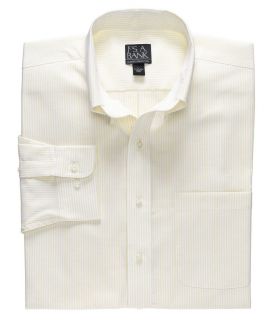 Jos A Bank Men's Factory Long Sleeve Washed Oxford Sport Shirt White Yellow Str  