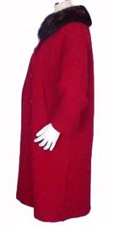 Vtg 50's Red Wool Mink Stroller Coat Large  