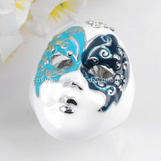 Fashion 3 Color Glazed Opera Mask Masquerade Rhinestone Finger Ring 6 5 Adjust  