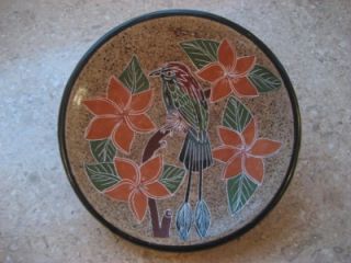 San Juan de Oriente Nicaragua Pottery Dish Folk Art Bird Flowers Ethnic Signed  
