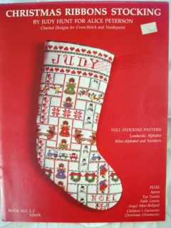 Judith Hunt L 7 CHRISTMAS RIBBONS STOCKING needlepoint x stitch booklet 6pp  