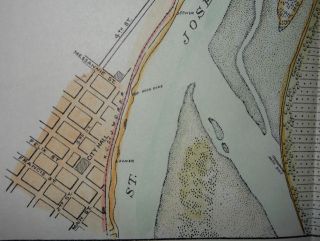 St Joseph Missouri River 1900 Hand Color Map Stock Yards Packing Plants R R H C  