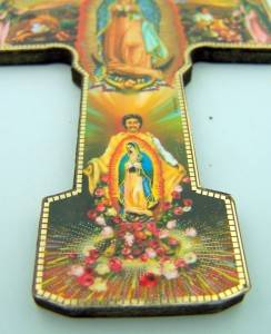 Catholic Wood Crucifix Wall Cross Gold Trim 6"Juan Diego Our Lady Guadalupe  