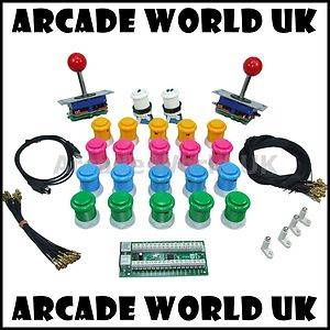 2 x Arcade Ball Top Joysticks 22 x Arcade Buttons Kit 9 with Ipac 2 Wiring  