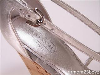 New Coach Joslin Signature Silver Metallic Wedge Platforms Sandals 10  