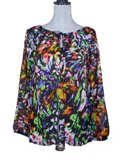 Tolani Juanita Multi Floral Silk Tunic Top Medium New  