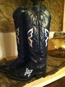 Vintage Justin Butterfly Python Inlay Tall Western Cowboy Boots with Original BX  
