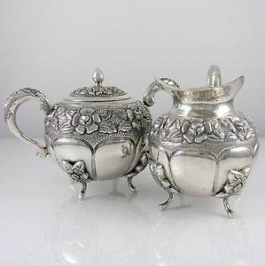 Joyeria Real Mexican Sterling Floral Cream Pitcher and Sugar Bowl NE AXL  