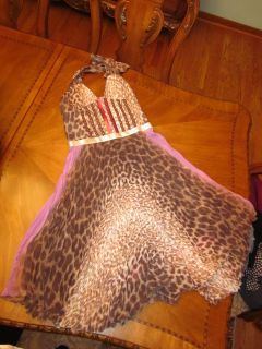 Just Cavalli by Roberto Cavalli Pleated Chiffon Leopard HotPink Dress