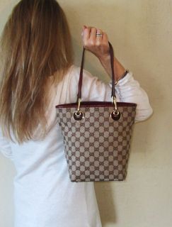 850 Genuine Gucci Burgundy GG Monogram Purse Shoulder Tote Bag