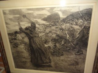 Kathe Kollwitz etching print Losbruch (Outbreak) signed dated listed