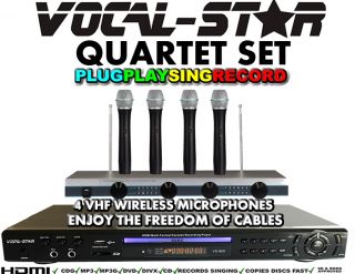 VOCAL STAR QUARTET SET HDMI KARAOKE MACHINE PLAYER 4 VHF WIRELESS MICS