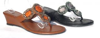 Karyns Slip on Wedged Thong Sandal Jeweled and Beaded
