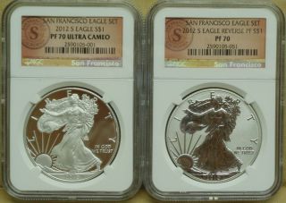 2012 s San Francisco 2 Coin Silver Eagle Set NGC PF 70